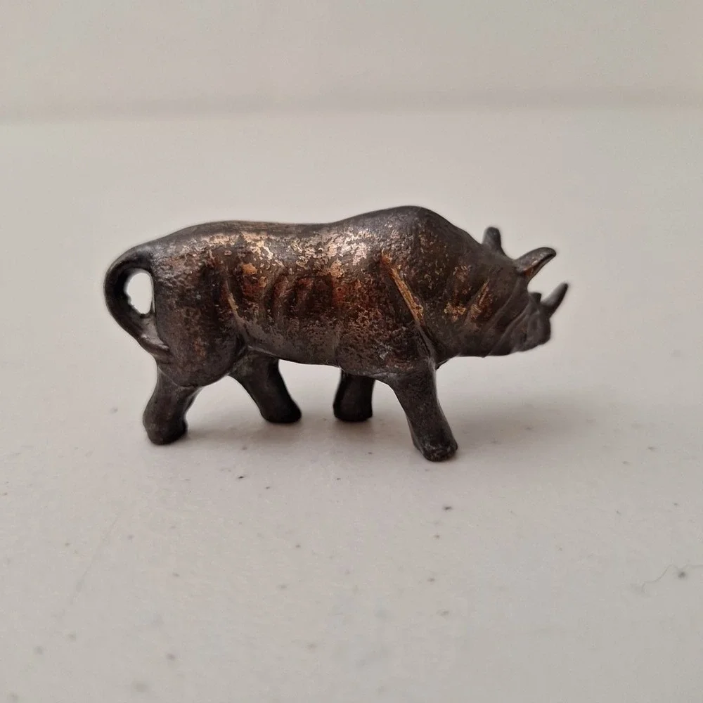 Early Antique Brass Rhinoceros Figure Miniature 2.75